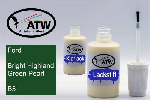 Ford, Bright Highland Green Pearl, B5: 20ml Lackstift + 20ml Klarlack - Set, von ATW Autoteile West.